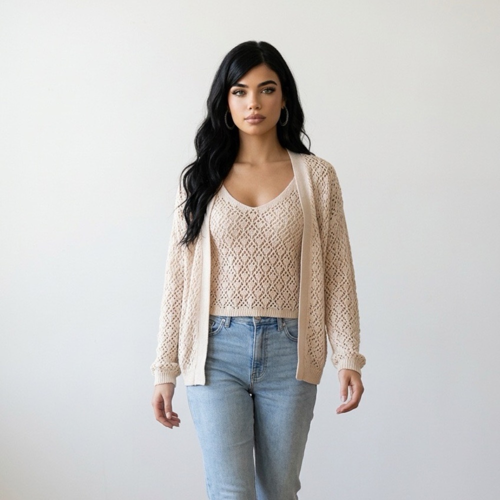 Jessica Simpson crochet  Cream Knit Sweater and tank
